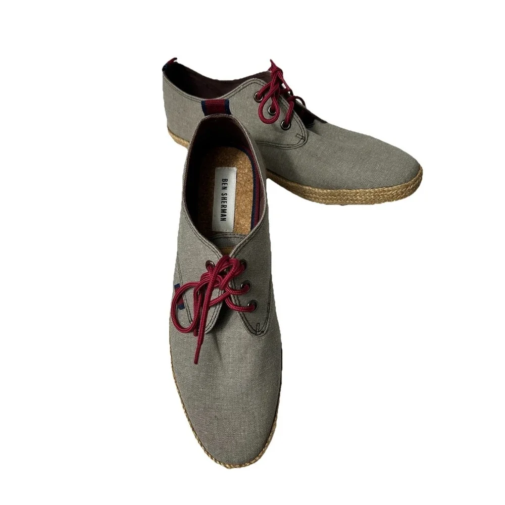 Ben Sherman Men's 8.5 Espadrille Canvas Derby Shoes Gray Coastal‎ Preppy NWT